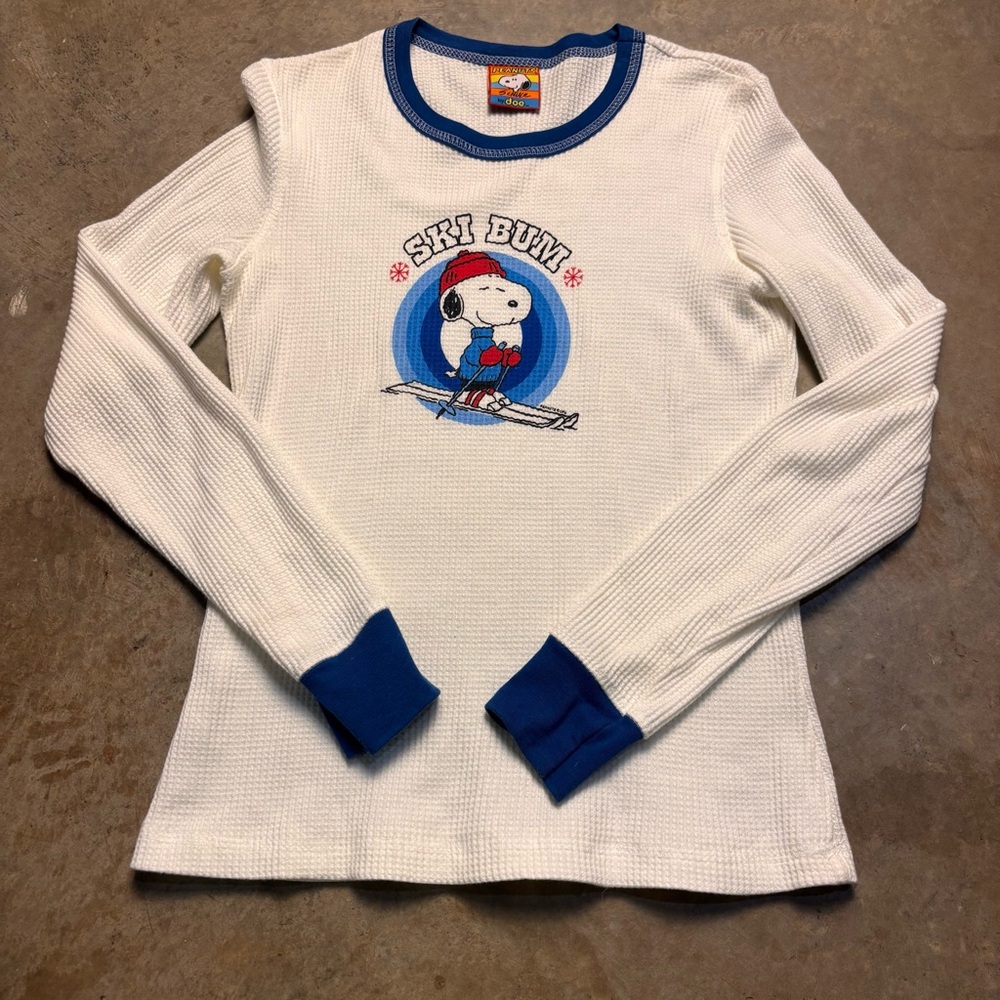 Peanuts by Doe Vintage Womens Large Y2K Snoopy Ski Bum White Thermal Shirt